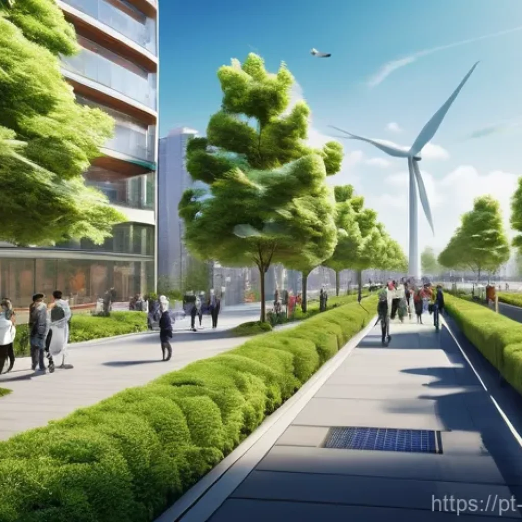 녹색산업 관련 교육과정 - **Prompt: Futuristic Green City Hub**
"A vibrant, high-angle shot of a modern city district seam...