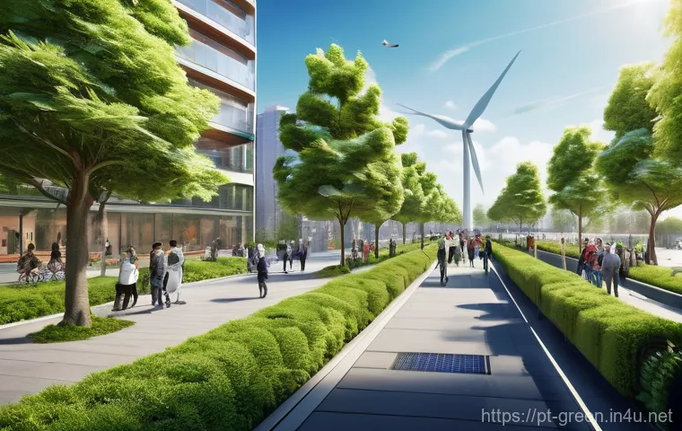 녹색산업 관련 교육과정 - **Prompt: Futuristic Green City Hub**
    "A vibrant, high-angle shot of a modern city district seam...