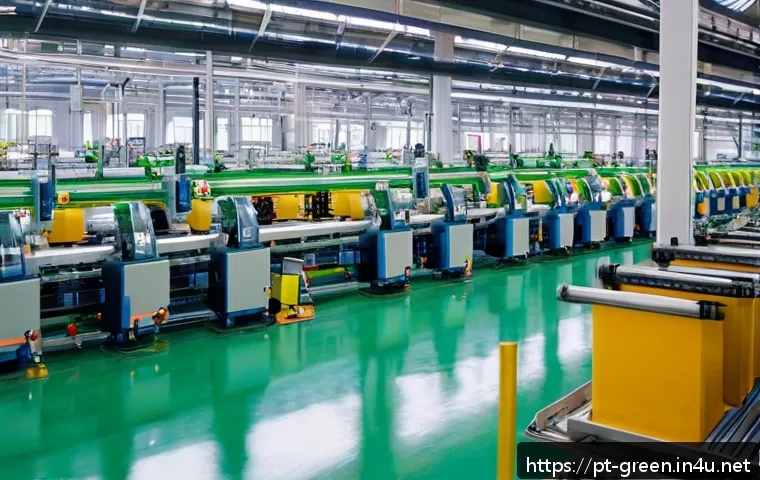 녹색산업 업무사례 분석 및 해결책 - A modern Brazilian textile factory interior featuring advanced automation and IoT technology: roboti...